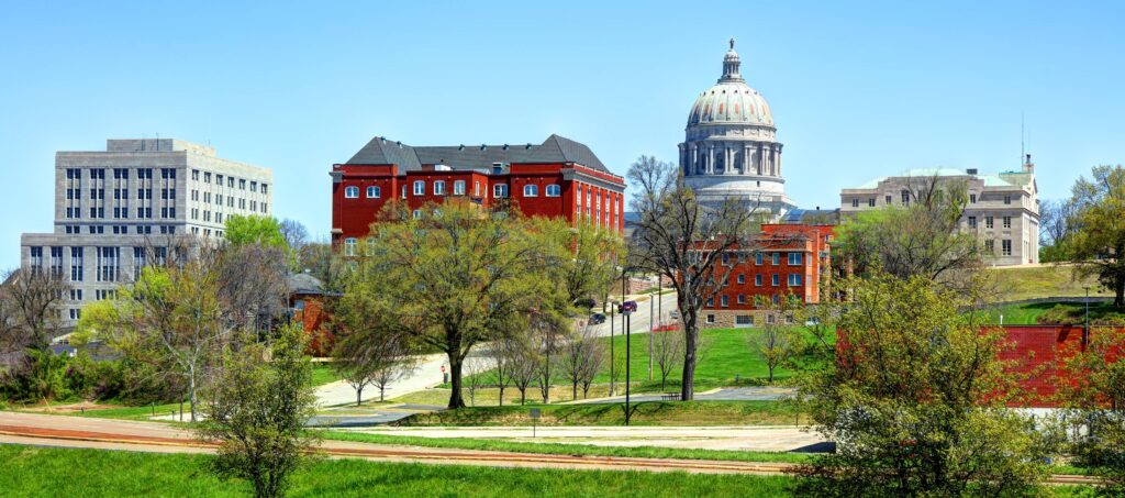 Missouri State Capitol building in Jefferson City, Missouri, on a summer day