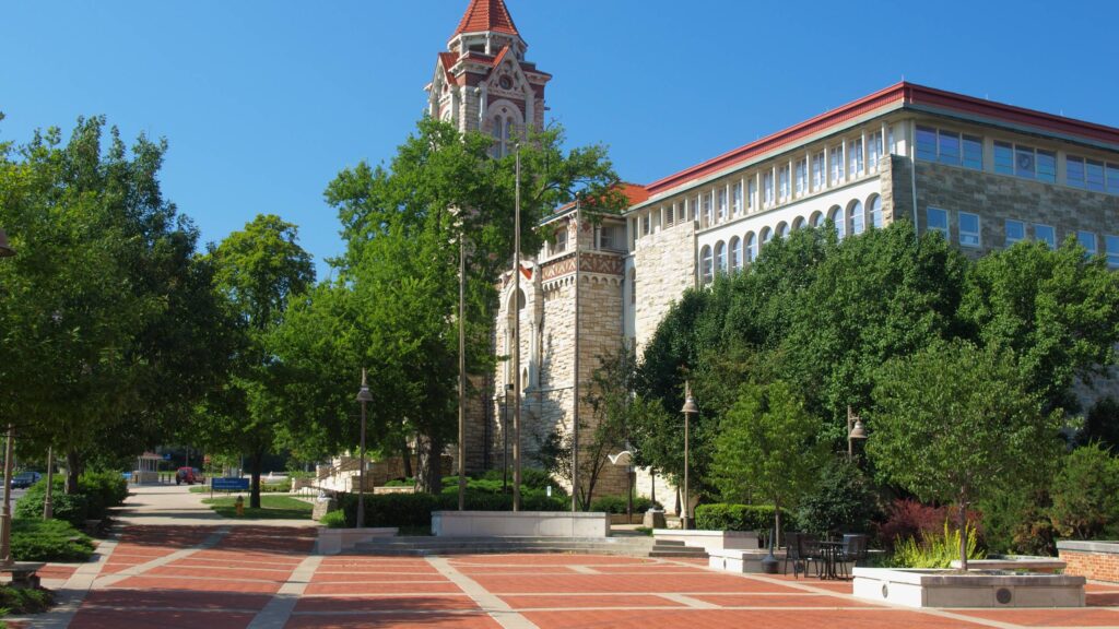 Limestone buildings on the University of Kansas campus in Lawrence, Kansas