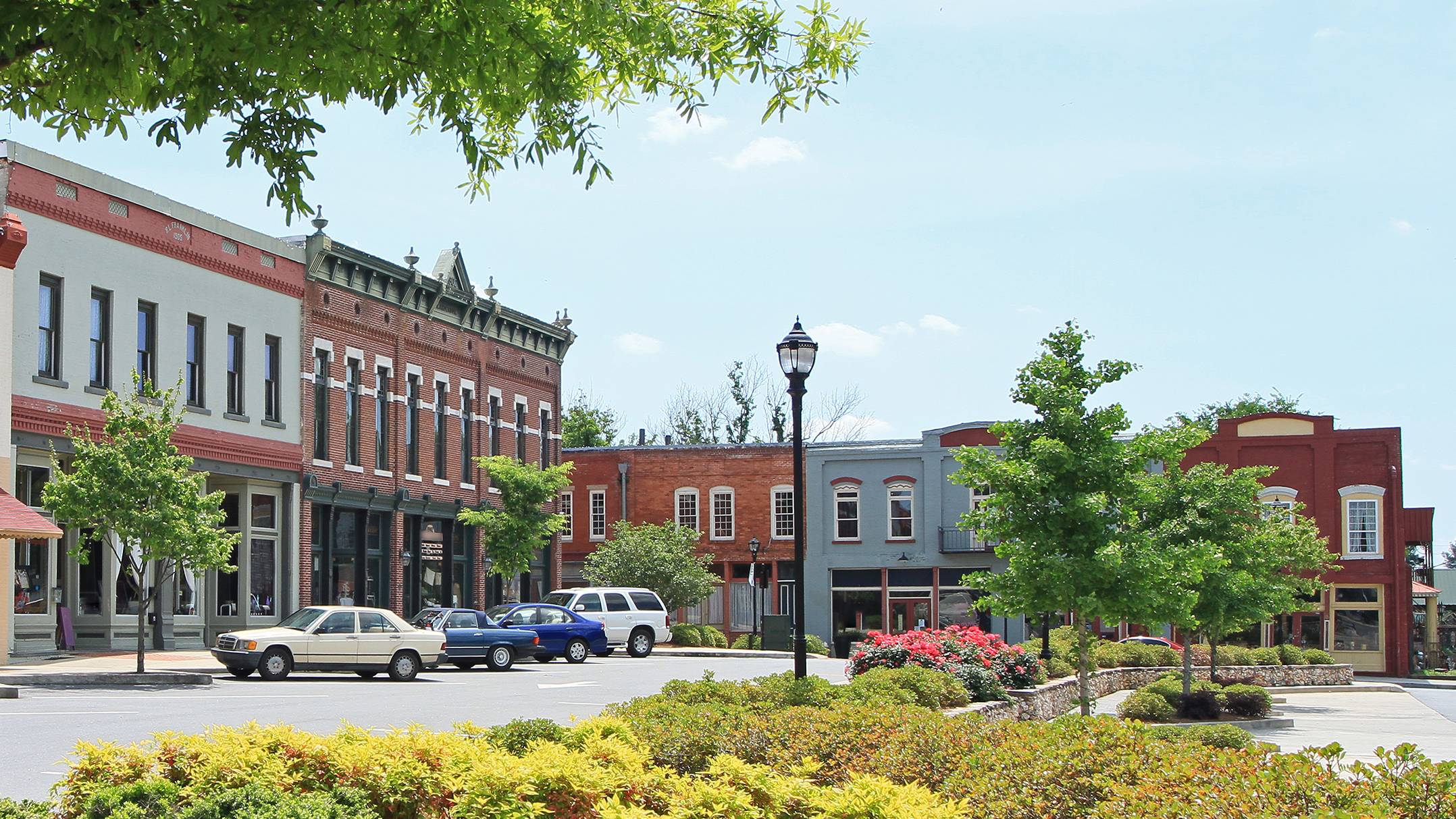 Historic downtown buildings in a small Midwestern town, representing easy day trips from Kansas City